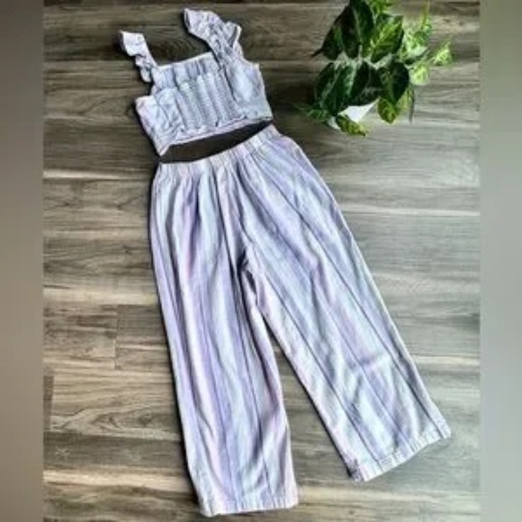 Olivia Kay Girls Set Ruffle Crop Top and Wide Leg Pants Pastel Stripes Size L/XL - Picture 16 of 16